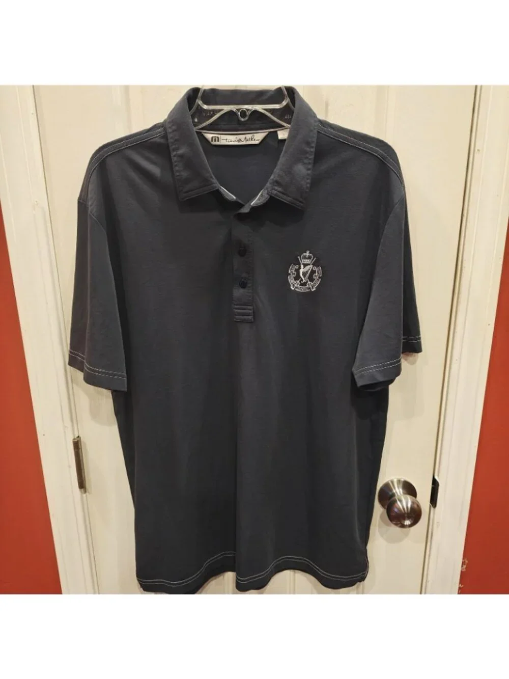 Travis Mathew Royal County Down Golf Club Polo Shirt Mens L Gray Pima Ireland - Picture 2 of 10